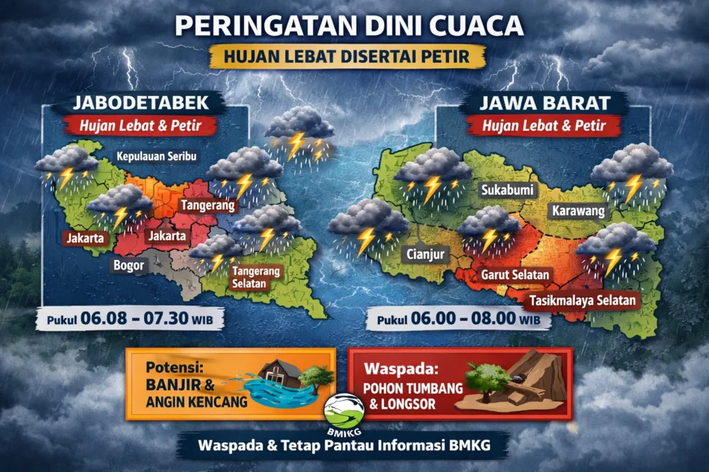 Ramalan Cuaca Hari Ini: Hujan Lebat Berserta Petir Mengguyur Jawa Timur dan Jawa Barat