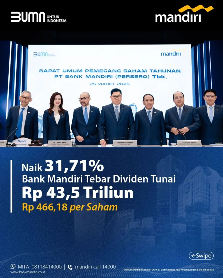 Bank Mandiri Umumkan Dividen Final Rp376,96, Laba Q1 2026 Naik 11,6% dan Rencana Buyback Rp44,47 Triliun