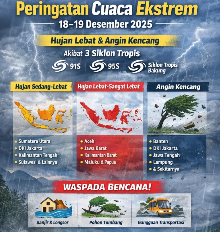 Hujan Lebat dan Angin Kencang, BMKG Warnai Indonesia dengan Peringatan Ekstrem 5‑11 Mei 2026